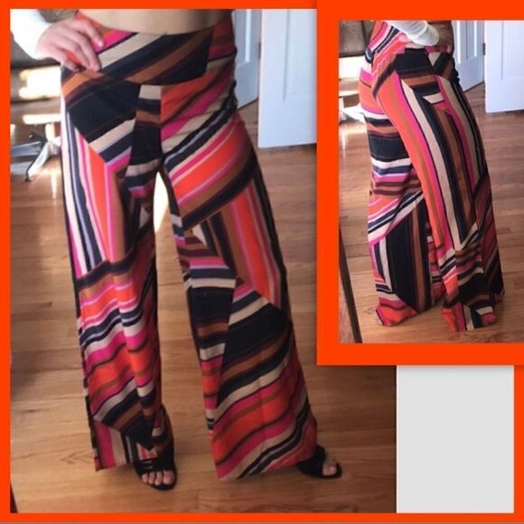 Bar III Pants - BAR 111 GEOMETRIC PRINT WIDE LEG SILKY PANTS S